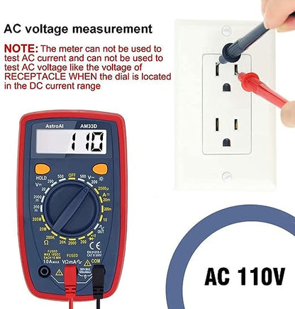 Multimeter Tester 2000 Counts Digital Multimeter with DC AC Voltmeter and Ohm Volt Amp Meter ; Measures Voltage, Current, Resistance; Tests Live Wire, Continuity