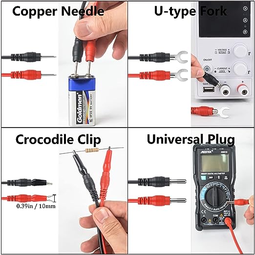 16-in-1 Multimeter Test Leads Kit, Replaceable Silicone Jumper Wires with Electronical Alligator Clips Probes, Banana Plug, Power Testing Needle for Electronics, Circuit Connection, Experiment