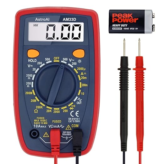 Multimeter Tester 2000 Counts Digital Multimeter with DC AC Voltmeter and Ohm Volt Amp Meter ; Measures Voltage, Current, Resistance; Tests Live Wire, Continuity