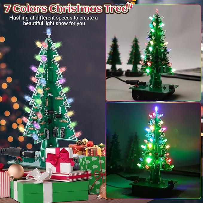 Christmas Tree Soldering Project - Lights Soldering Practice 7 Colors DIY Electronic Assemble Kit for Learning Teaching STEM Educational