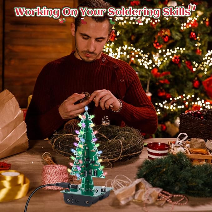 Christmas Tree Soldering Project - Lights Soldering Practice 7 Colors DIY Electronic Assemble Kit for Learning Teaching STEM Educational